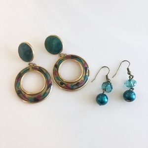 Vintage Mid Century Turquoise and Gold Earrings